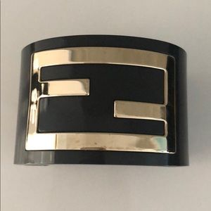 Fendi Black plexi cuff bracelet with metal logo